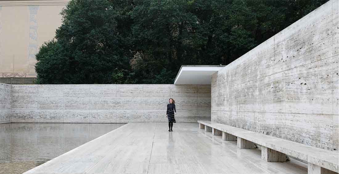 Artist Katarzyna Krakowiak at Mies van der Rohe in Barcelona 