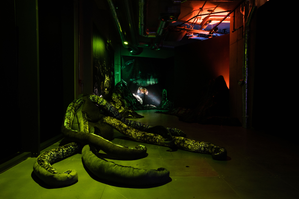 Libby Heaney, HELLSCAPE from THE EVOLUTION OF ENT-_ QX  (2022). Installation view, arebyte Gallery, London, 2022. Commissioned by arebyte. Image_ Max Colson
